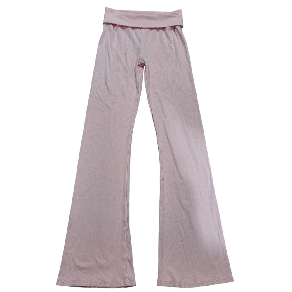 Skims Pink Ribbed Flare Pants Stretchy Yoga Fold Over Waist Balletcore Small